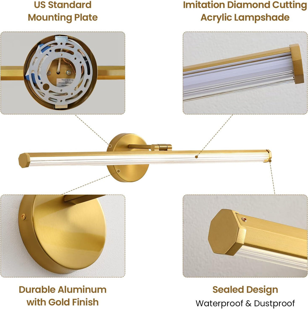 Bathroom Lighting Fixture Over Mirror - 30 Inch Gold Vanity Light 24W 5CCT Dimmable Modern LED Vanity Light Fixture