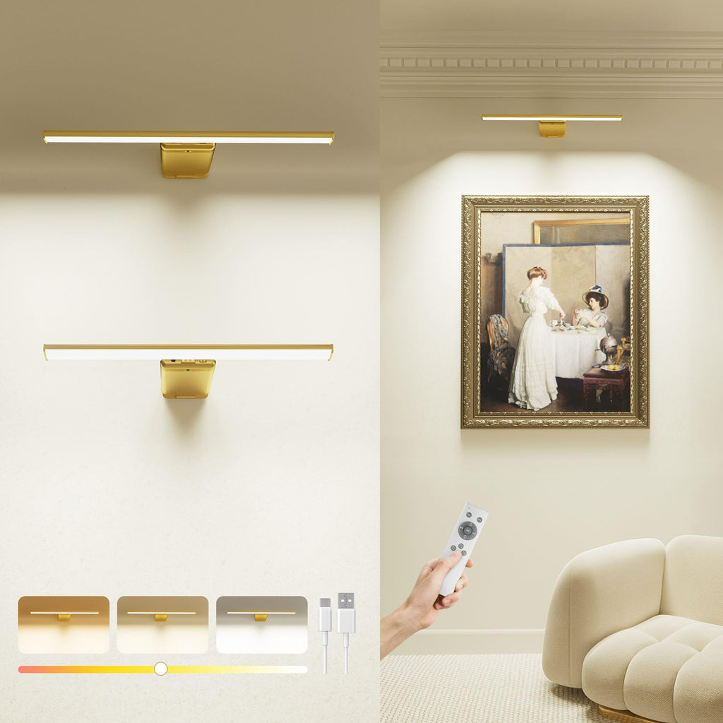 Picture Light for Wall with Remote, Picture Lights Battery Operated Rechargeable 12000mAh, 3 Colors & 3 Timers