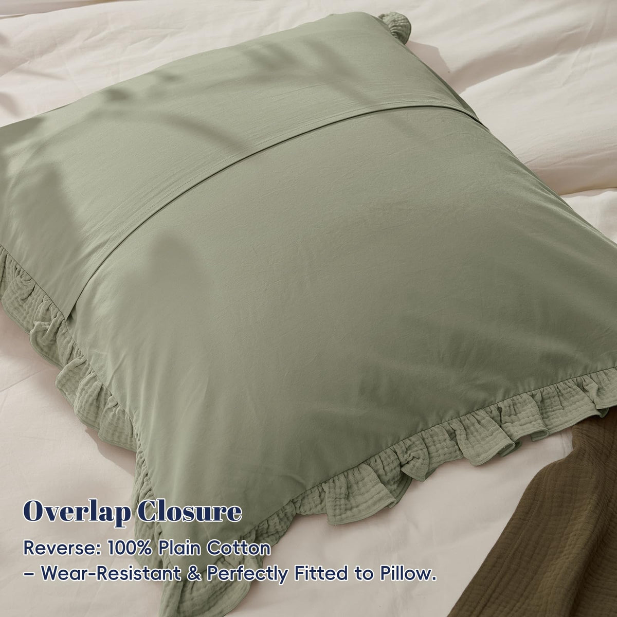 Cotton Muslin Ruffle Euro Sham Covers 26"x26", Dusty Sage, No Insert