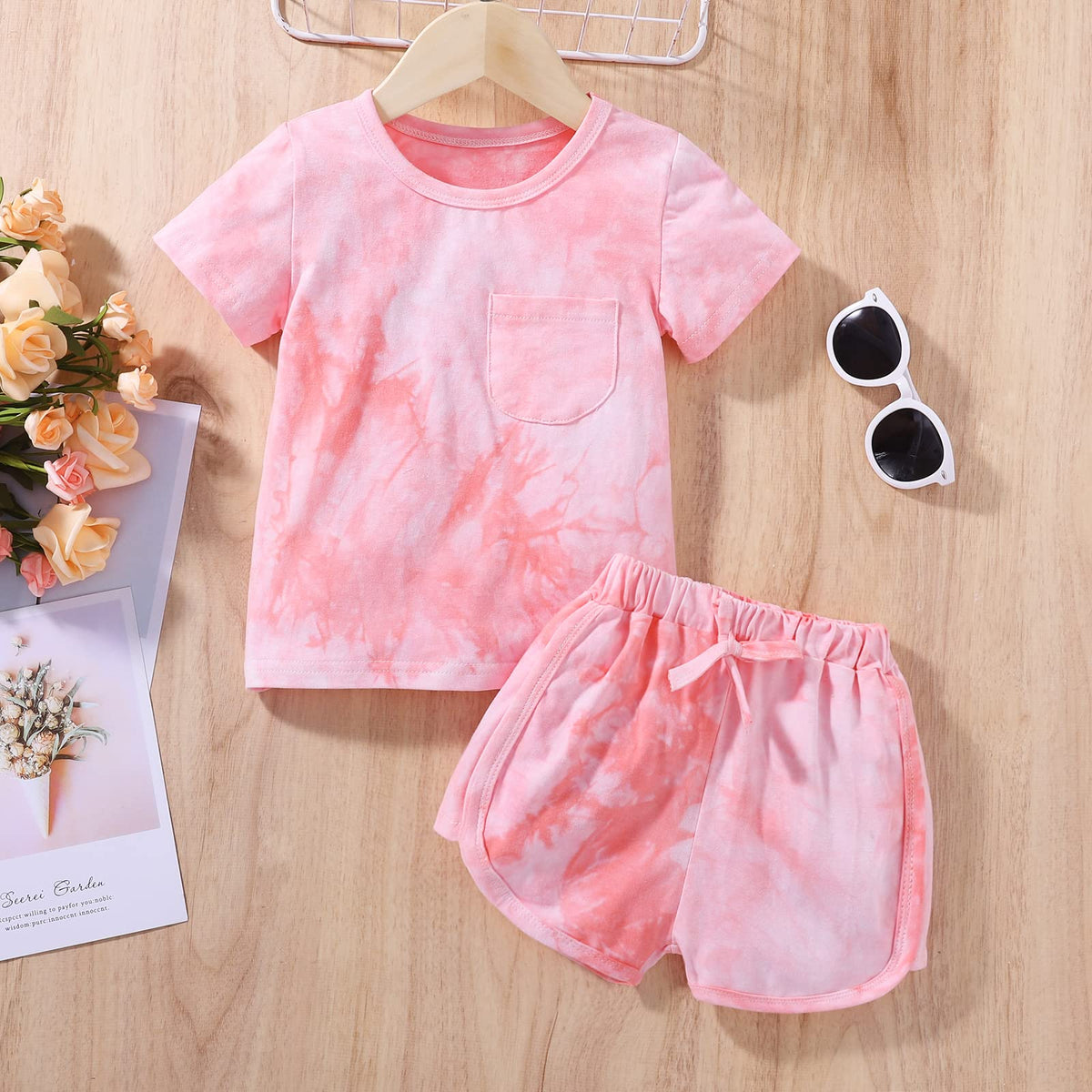 Toddler Baby Girl Summer Outfits Tie dye Short Sleeve T-Shirt and Shorts 2Pcs Clothes Set for Girls