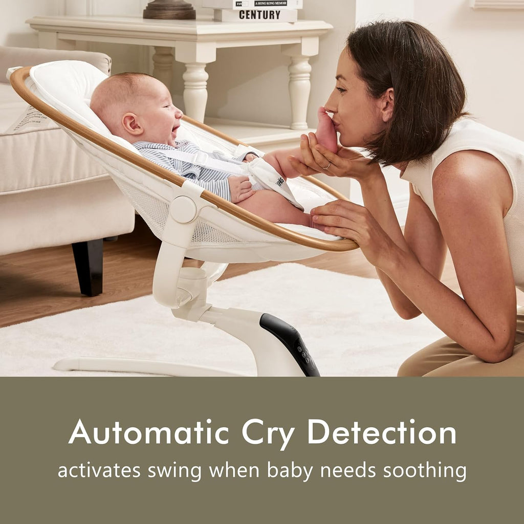 Electric Baby Swing with Cry Detection and Remote, White