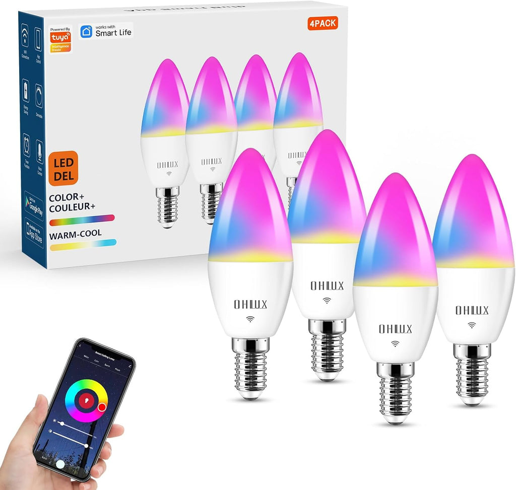Smart Candelabra LED Light Bulbs, 3.5W E12 Base, Compatible with Alexa Google Assistant, Color Changing Bulbs with 16