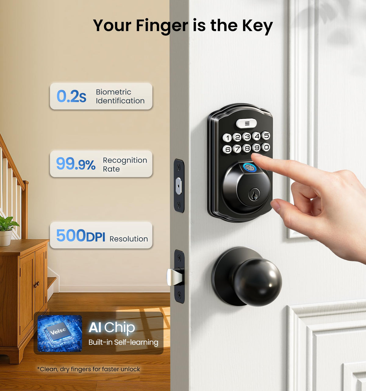 Fingerprint Door Lock, Keypad Deadbolt, Matte Black