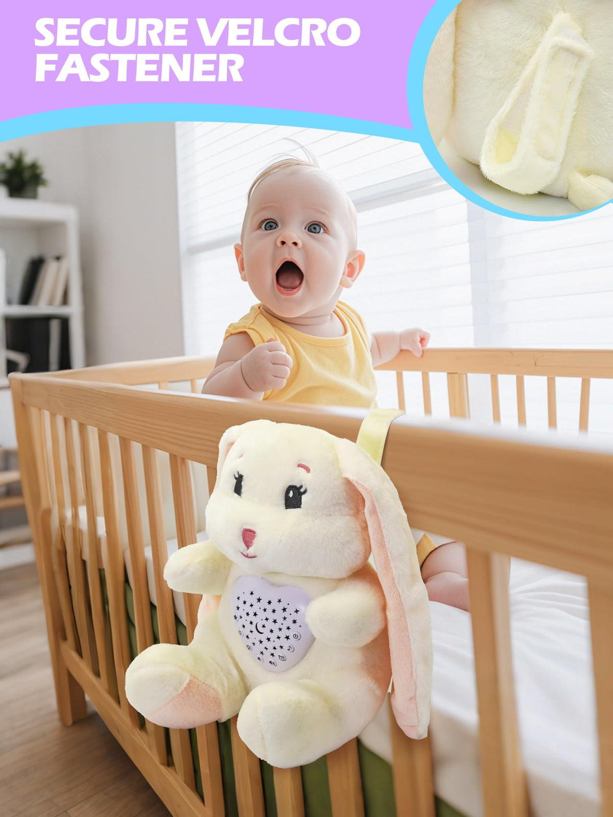 Wioon Baby Sleep Soother Bunny Toy with Cry Sensor & Starlight Projector - 15, Rechargeable Plush Toy for 3-36