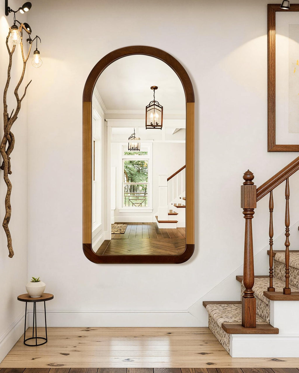 Arched Mirror 24 x 47 Inch,Wood Rustic Bathroom Wall Mirror with Wood Frame