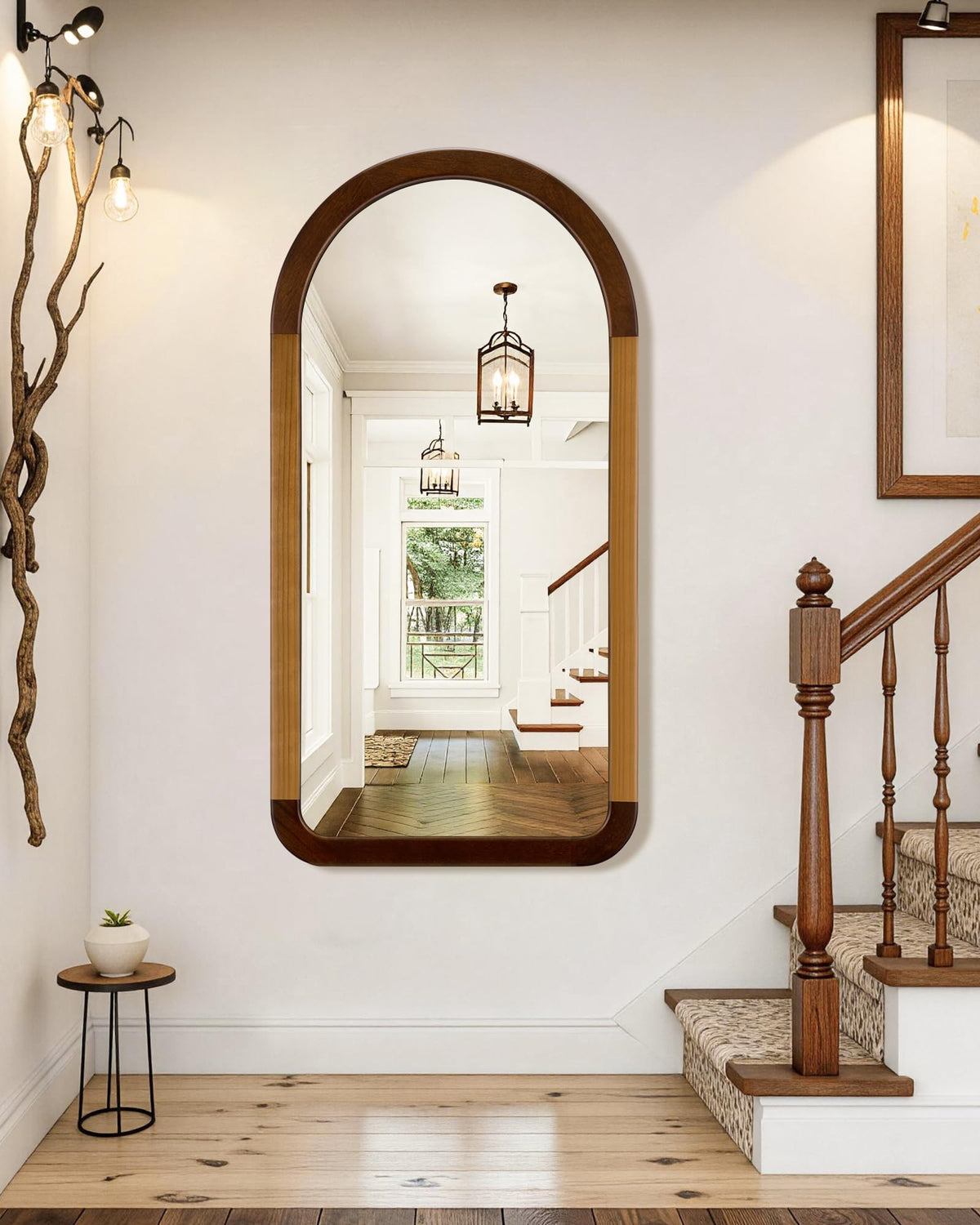 Arched Mirror 24 x 47 Inch,Wood Rustic Bathroom Wall Mirror with Wood Frame