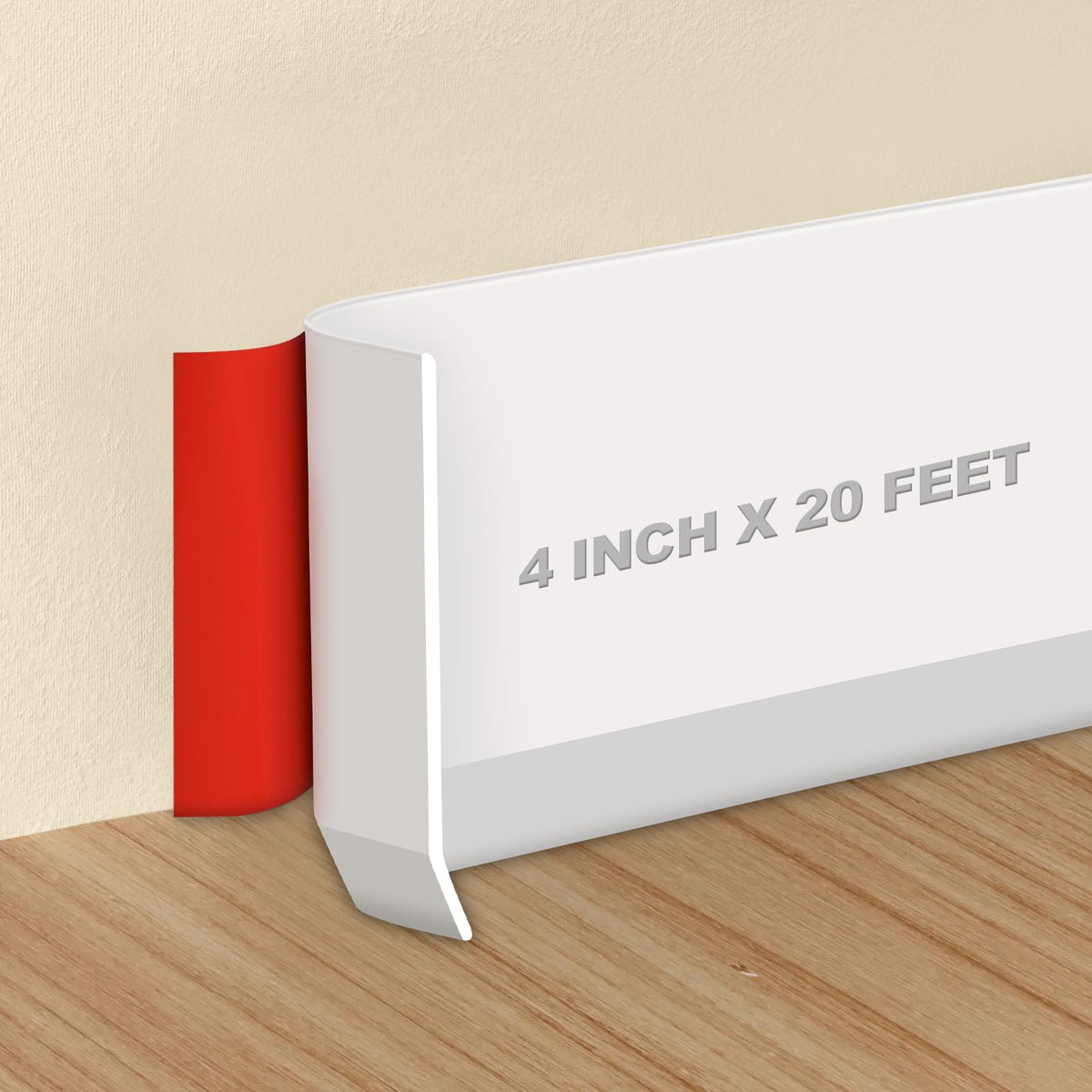 Wall Baseboard Trim 4 Inch x 20 Feet, Flexible Self-Adhesive Rubber Baseboard for Walls, Peel and Stick
