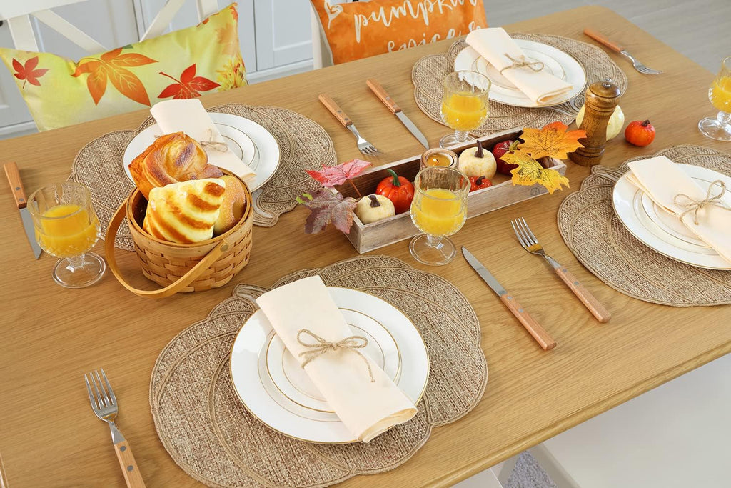 Fall Placemats Set of 4 - Pumpkin Placemats for Thanksgiving Halloween Natural Color, Polyester Harvest Placemats for