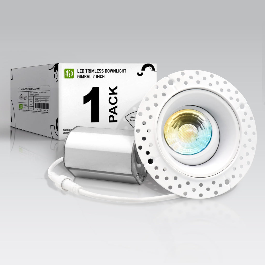 2 Inch Trimless Gimbal LED Recessed Ceiling Light Fixture, Adjustable Directional Downlight with Junction Box, 5CCT