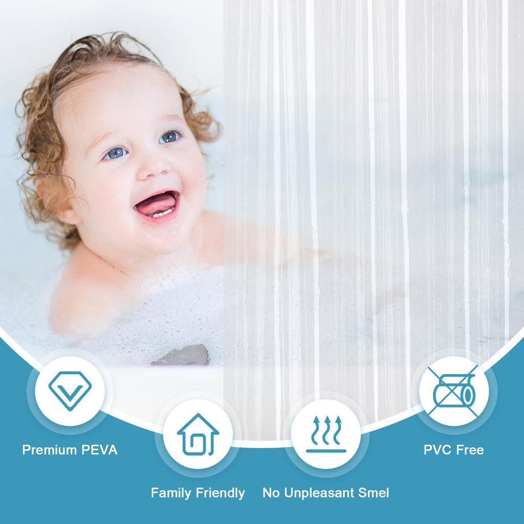 Clear Shower Curtain Liner 72x76inches Long with 5 Magnets, Heavy Duty Weighted Thick PEVA Shower Liner, Transparent