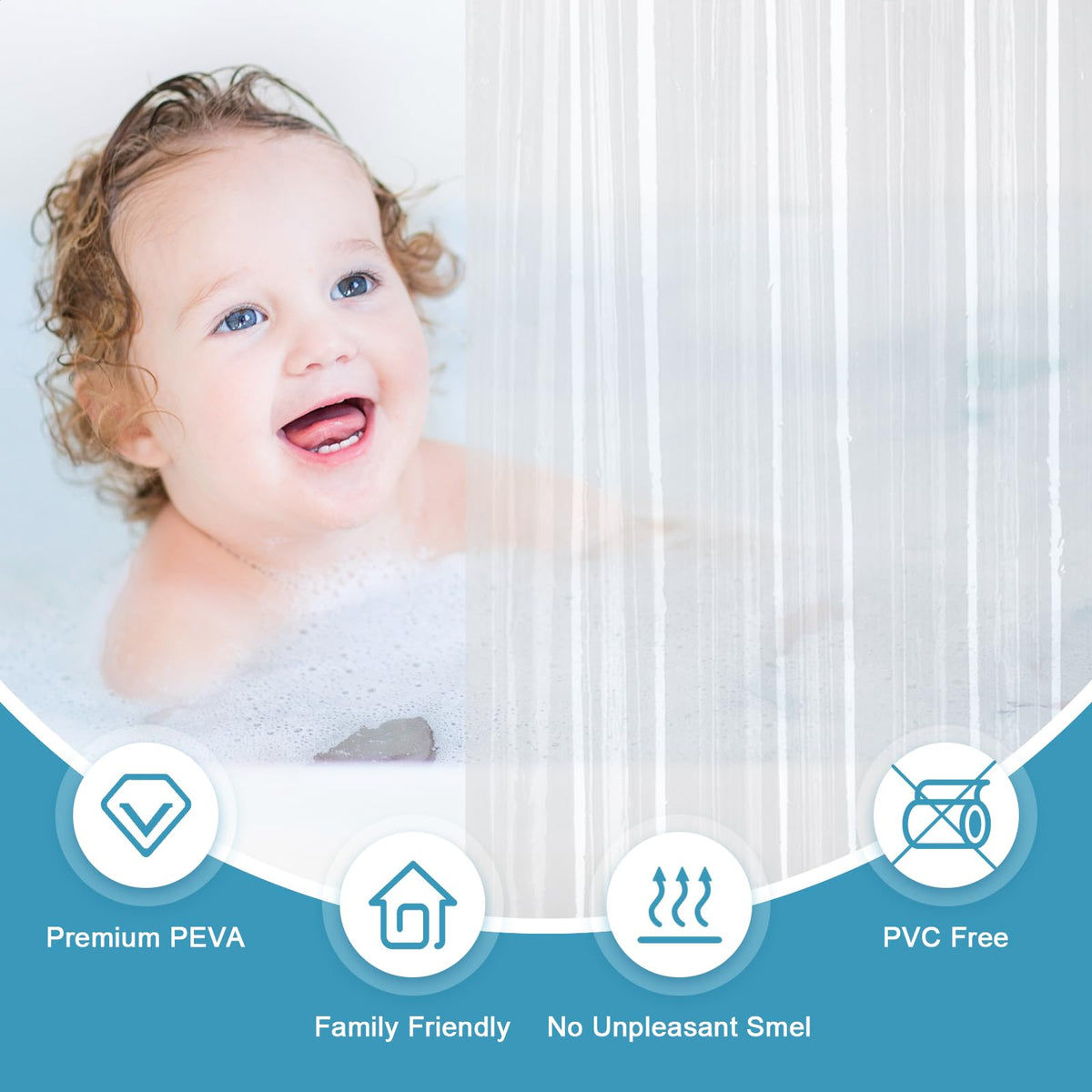 Clear Shower Curtain Liner 72x76inches Long with 5 Magnets, Heavy Duty Weighted Thick PEVA Shower Liner, Transparent