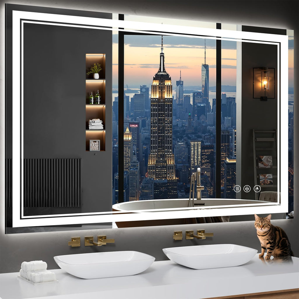 55"x36" LED Bathroom Mirror with Lights,Anti-Fog,3 Color Modes