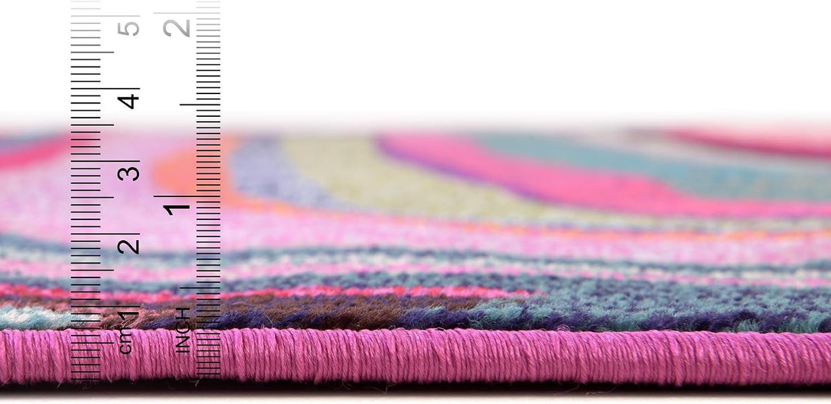 Theia Collection Rug - Multi Washable Area Rug - Modern Striped Design for Playrooms, Living Rooms, and