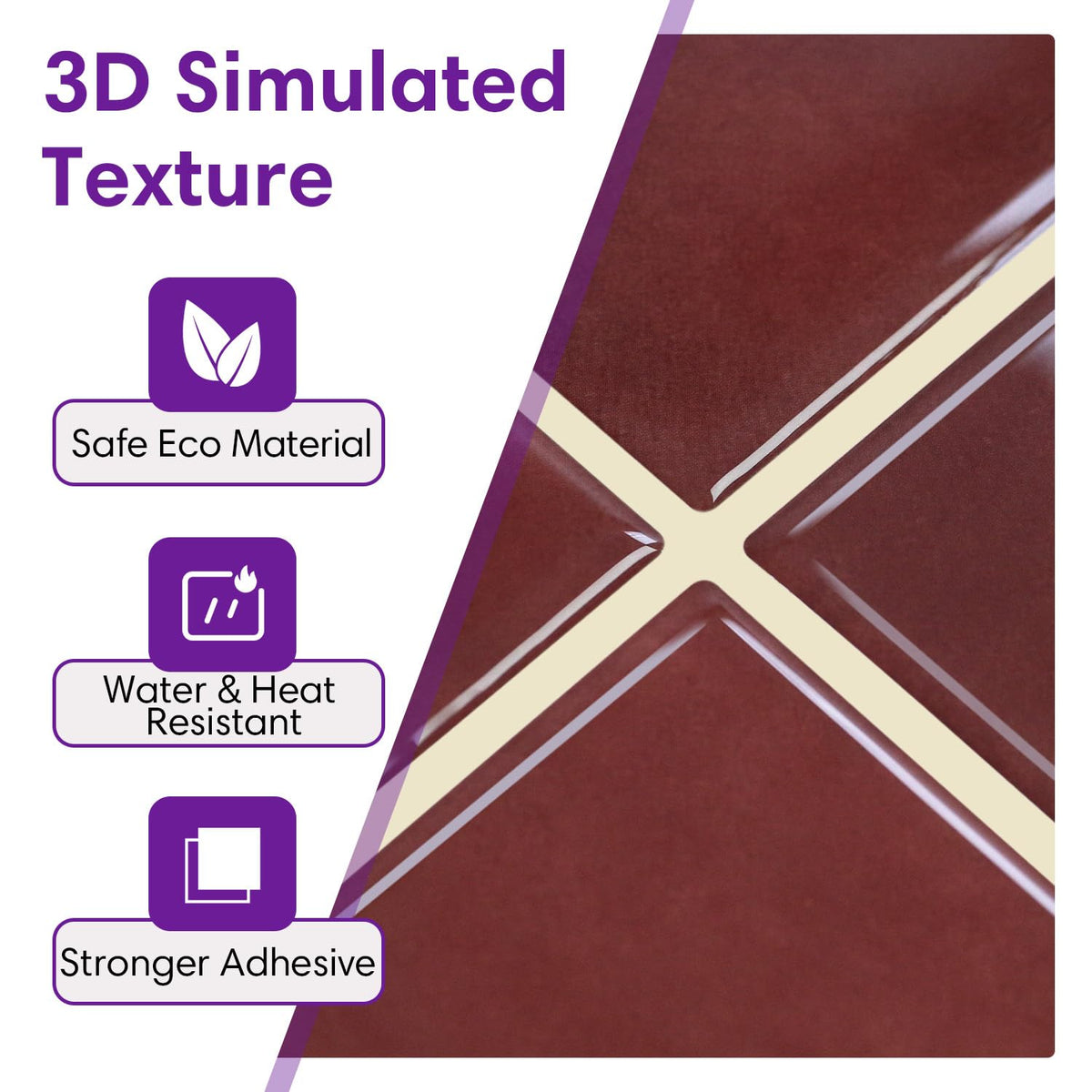 Thicker 3D Peel and Stick Backsplash Tiles, 12" x 12" 10-Pack