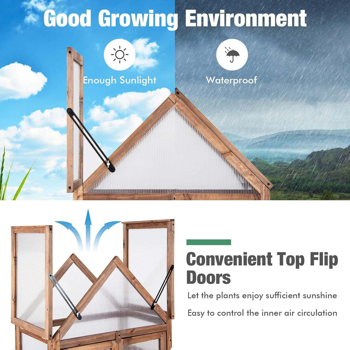 Wooden Cold Frame Greenhouse with 3 Removable Shelves for Outdoor | Portable Raised Flower Planter Shelf w/