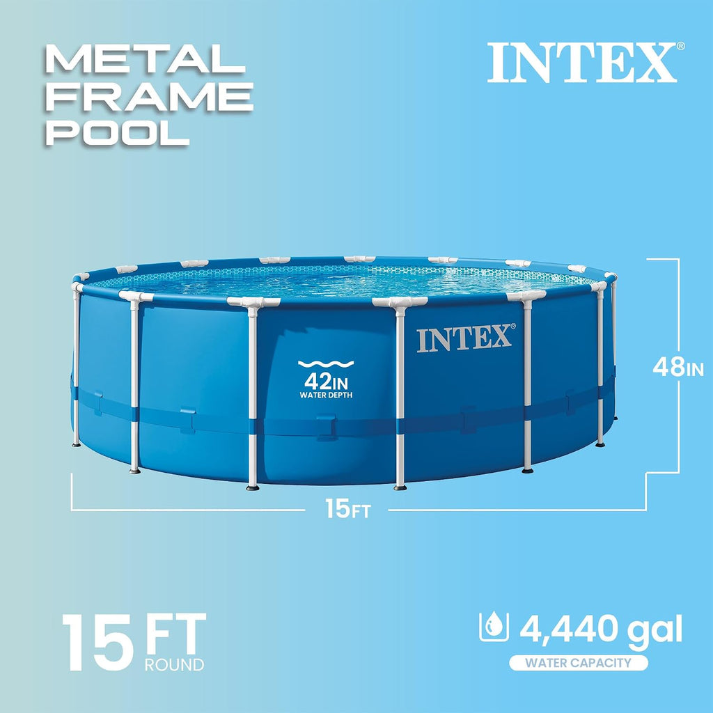 Metal Frame 15' x 48" Round Above Ground Swimming Pool Set with Filter Pump, Ladder, and Cover with Maintenance