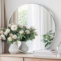 24 inch Silver Circle Mirror, Round Mirror, Brushed Nickel, Chrome