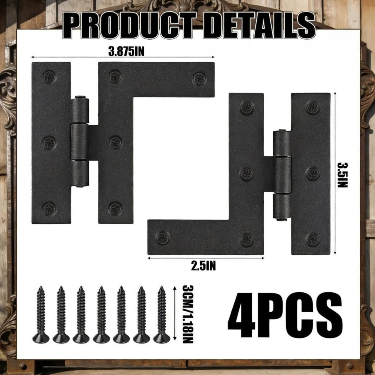 4 Pack Black Wrought Iron Hl Cabinet Hinge Black Powder Coated