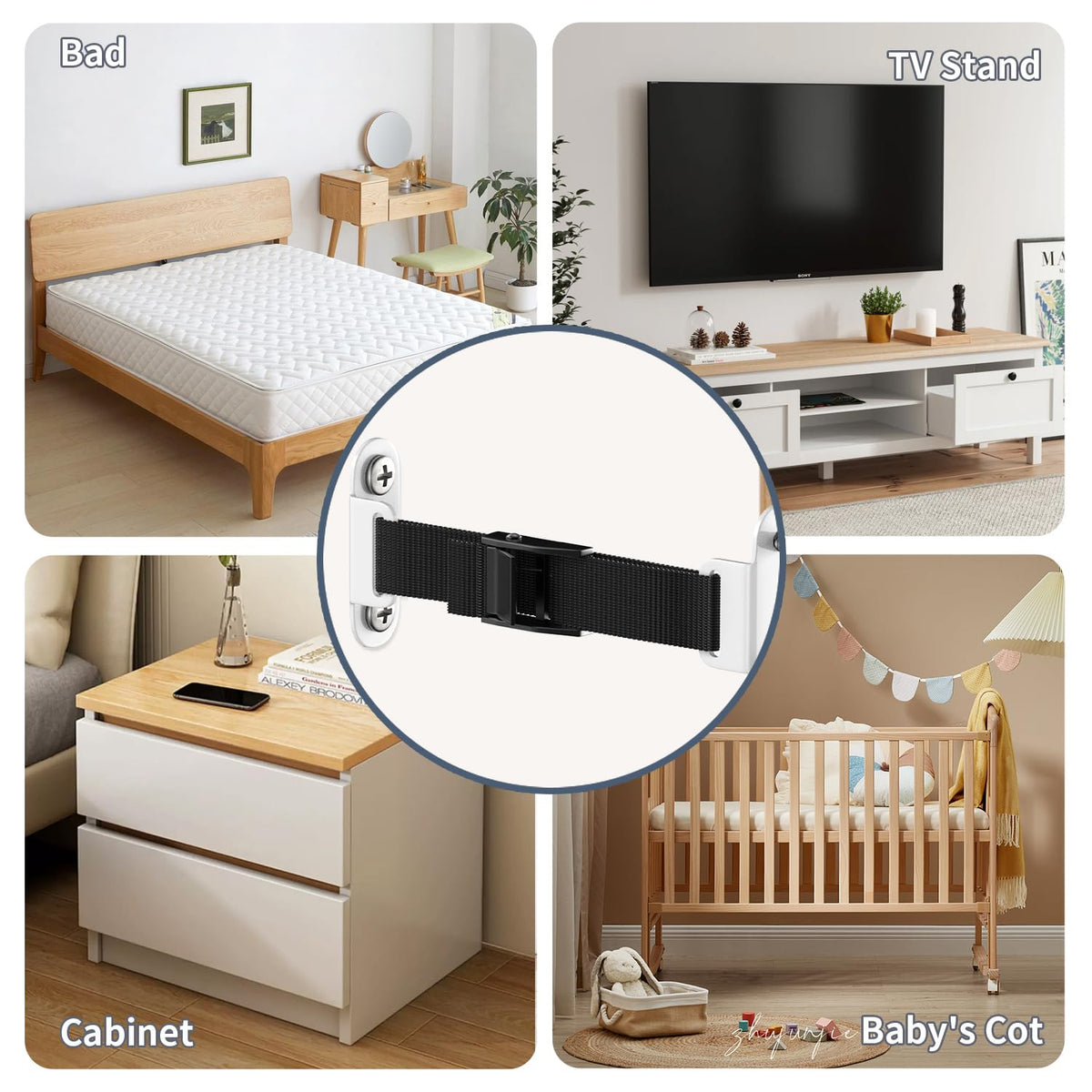 Furniture Anchors(2 Sets)for Baby Proofing Removable Anti Tip Furniture Anchors Adjustable Furniture Wall Anchor