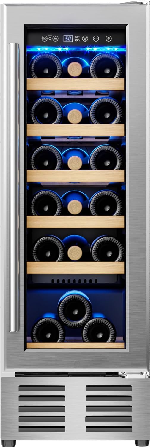 12 Inch Wine Cooler Refrigerator, Wine Fridge 18 Bottles, Built-in or Freestanding with Double