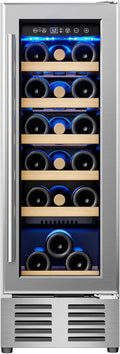 12 Inch Wine Cooler Refrigerator, Wine Fridge 18 Bottles, Built-in or Freestanding with Double