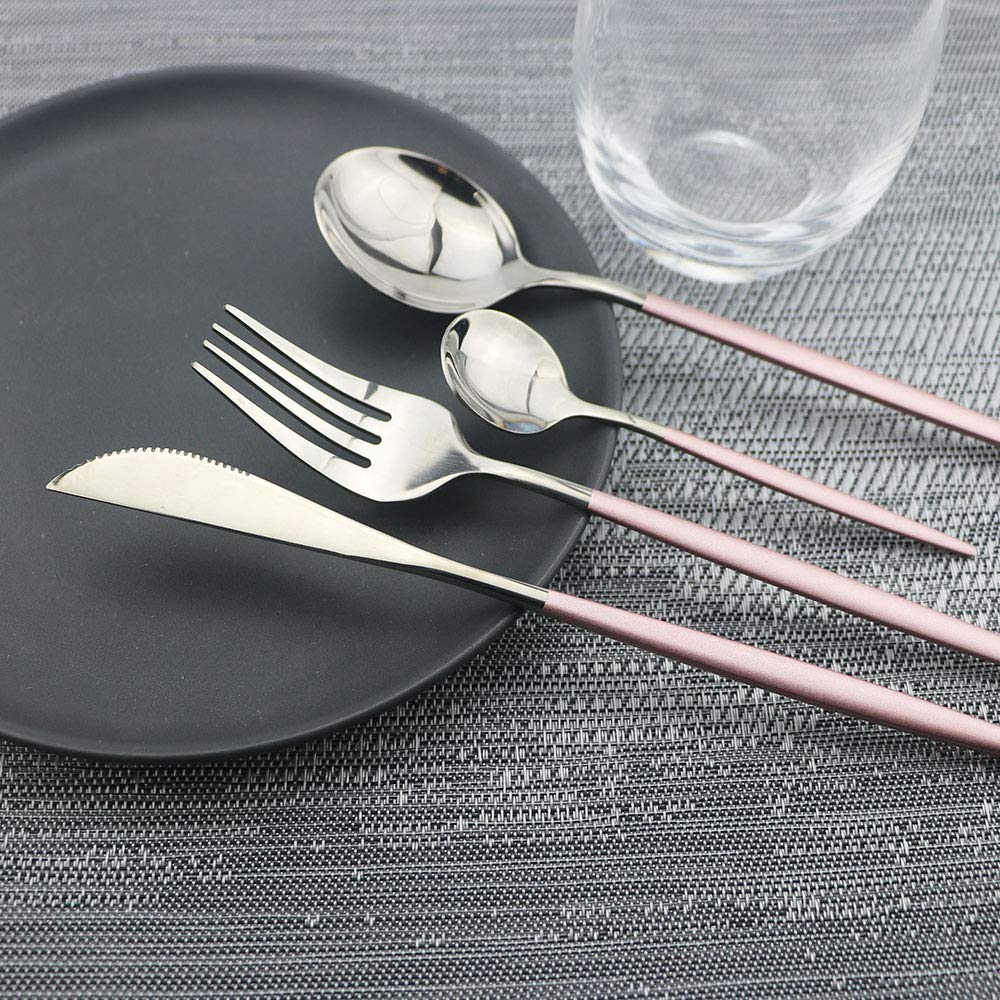 Pink Silver Silverware Set, 20-Piece Stainless Steel Satin Finish Flatware Set, Kitchen Utensil Set, Mirror Polished