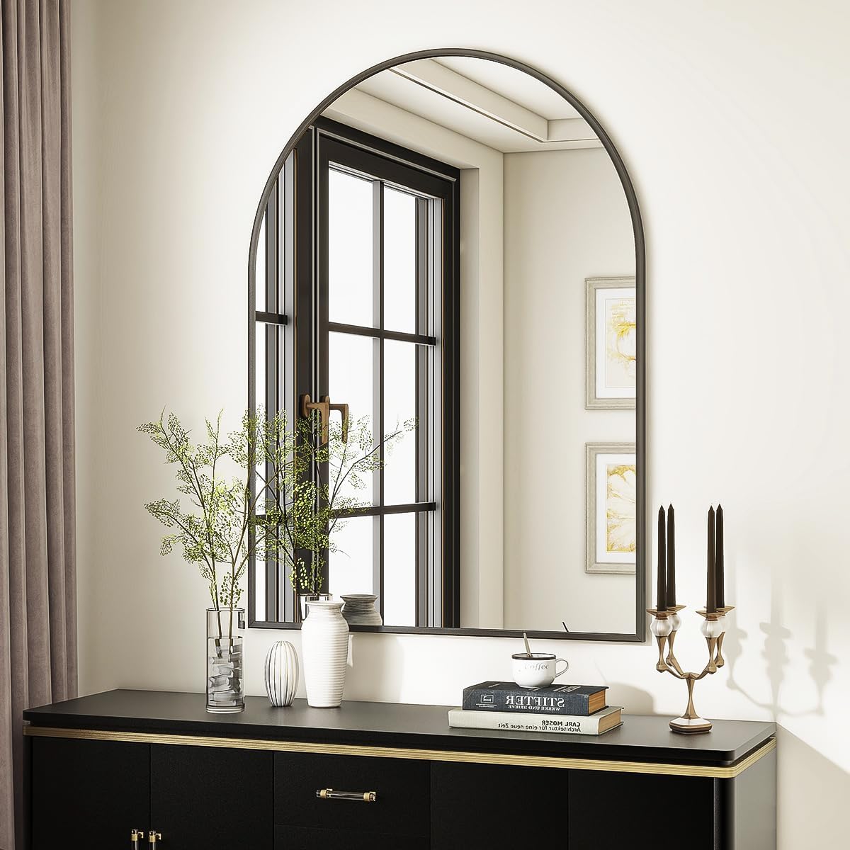Arched Wall Mirror, 30 x 38 inch Arch Bathroom Mirror Black