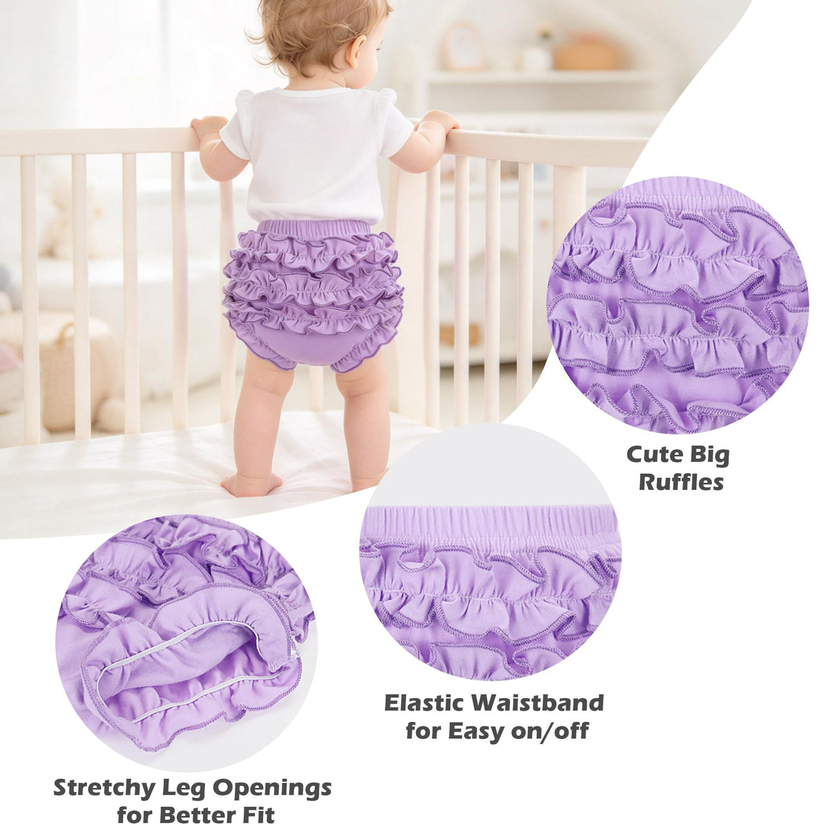 5 Pack Ruffle Diaper Cover - Baby Bloomers, Cute Cotton Baby Girl Shorts,Briefs- Panties for Toddler Girls