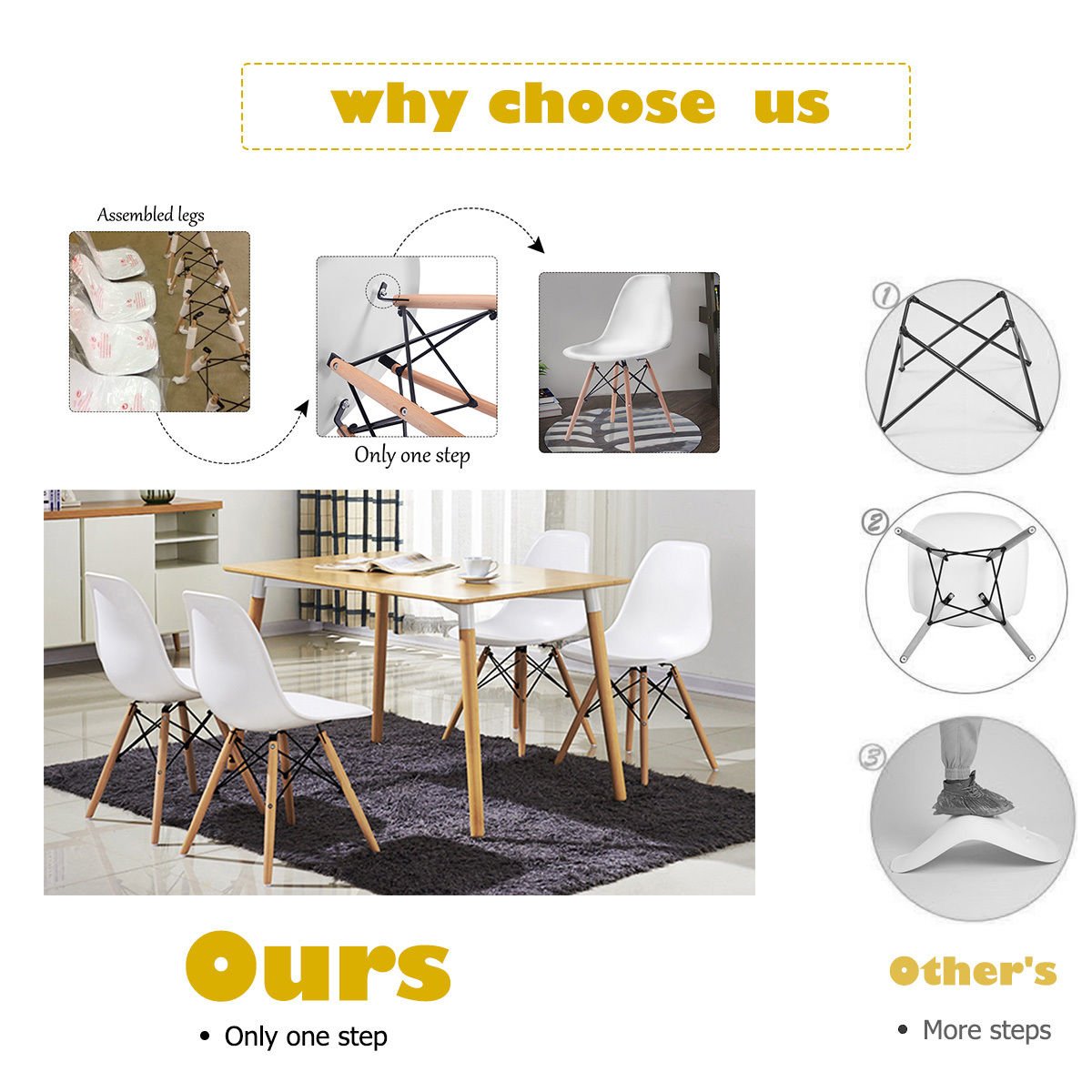 Inspired Eames Style Dinning Chair Set of 4, Mid Century Modern Eiffel DSW Shell Molded Plastic Chair, Dining, Living Room