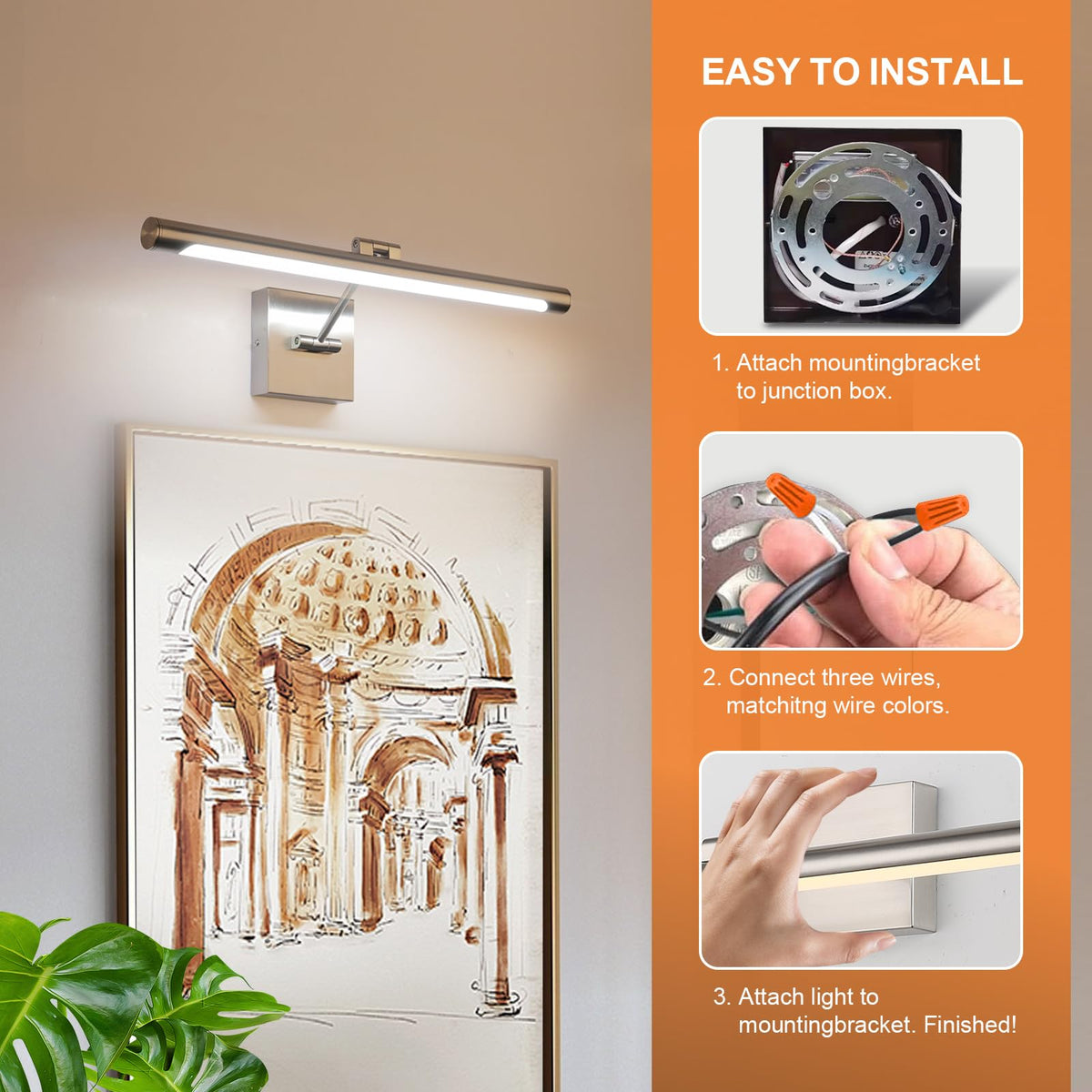 LED Picture Lights Hardwired Dimmable 16.53" Inch Artwork Display Lamp with Swing Arm 7W(45W Eqv.), Hardwired