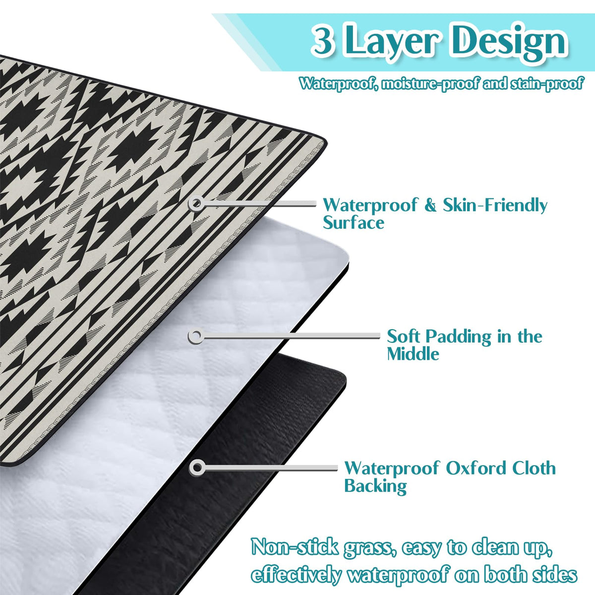 Boho Picnic Blankets Waterproof Foldable, 80′′X80′′ Tribal Large Picnic Mat Outdoor Blanket for Grass, Thick Beach