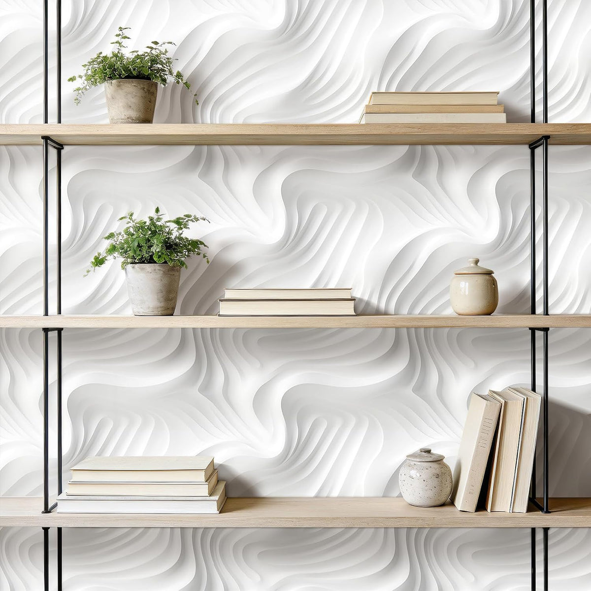 Modern Peel and Stick Wallpaper Grey White Minimalist Wave 3D Effect Wallpaper Self Adhesive Easy Removable Bedroom