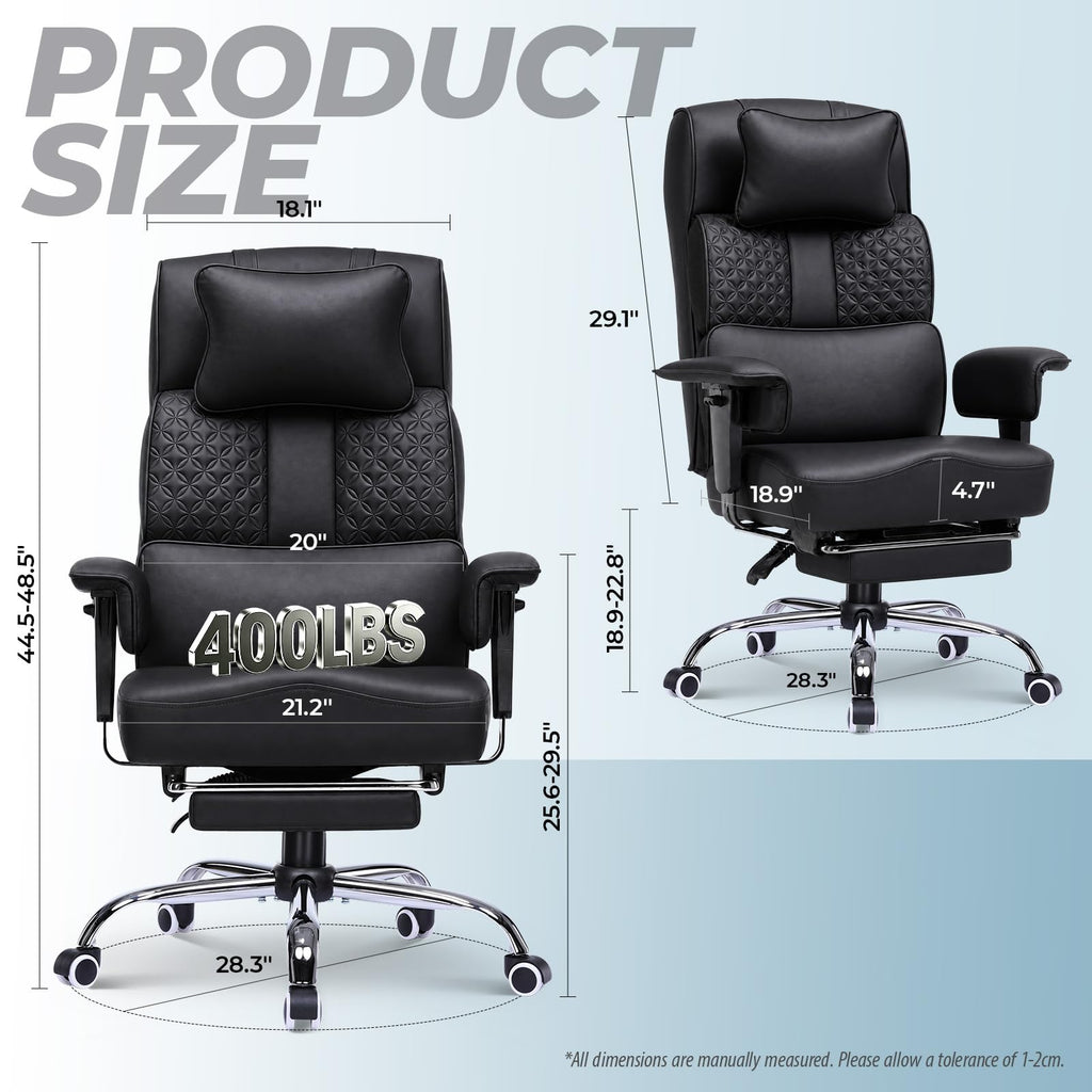 Big and Tall Office Chair 400lbs Heavy Duty Wide Ergonomic Gaming Chair with Footrest, High Back Computer Chairs with