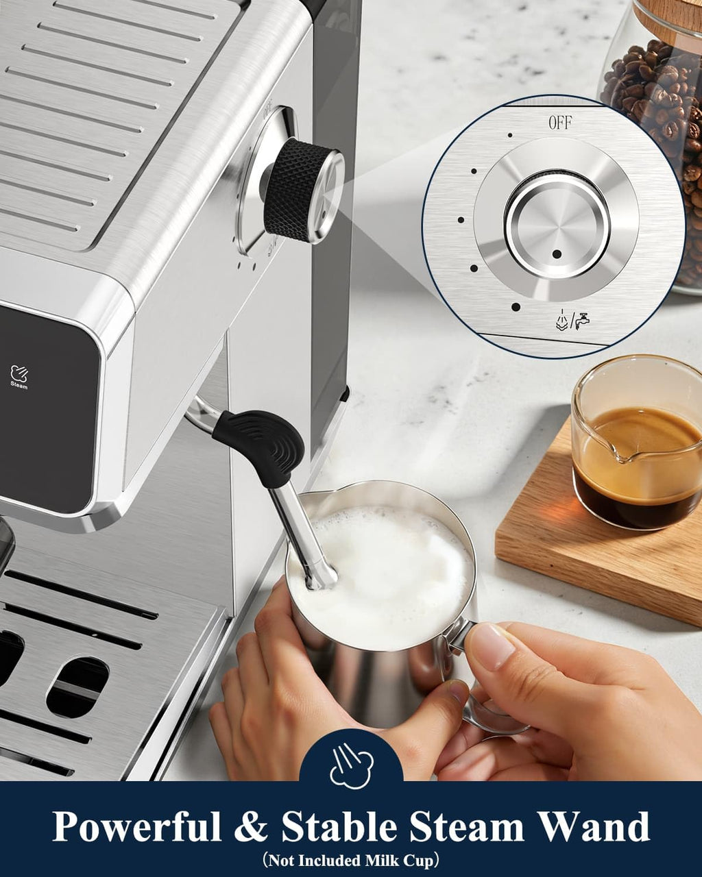Espresso Machine with Built-in Burr Grinder, 44 Grind Settings & Steam Wand