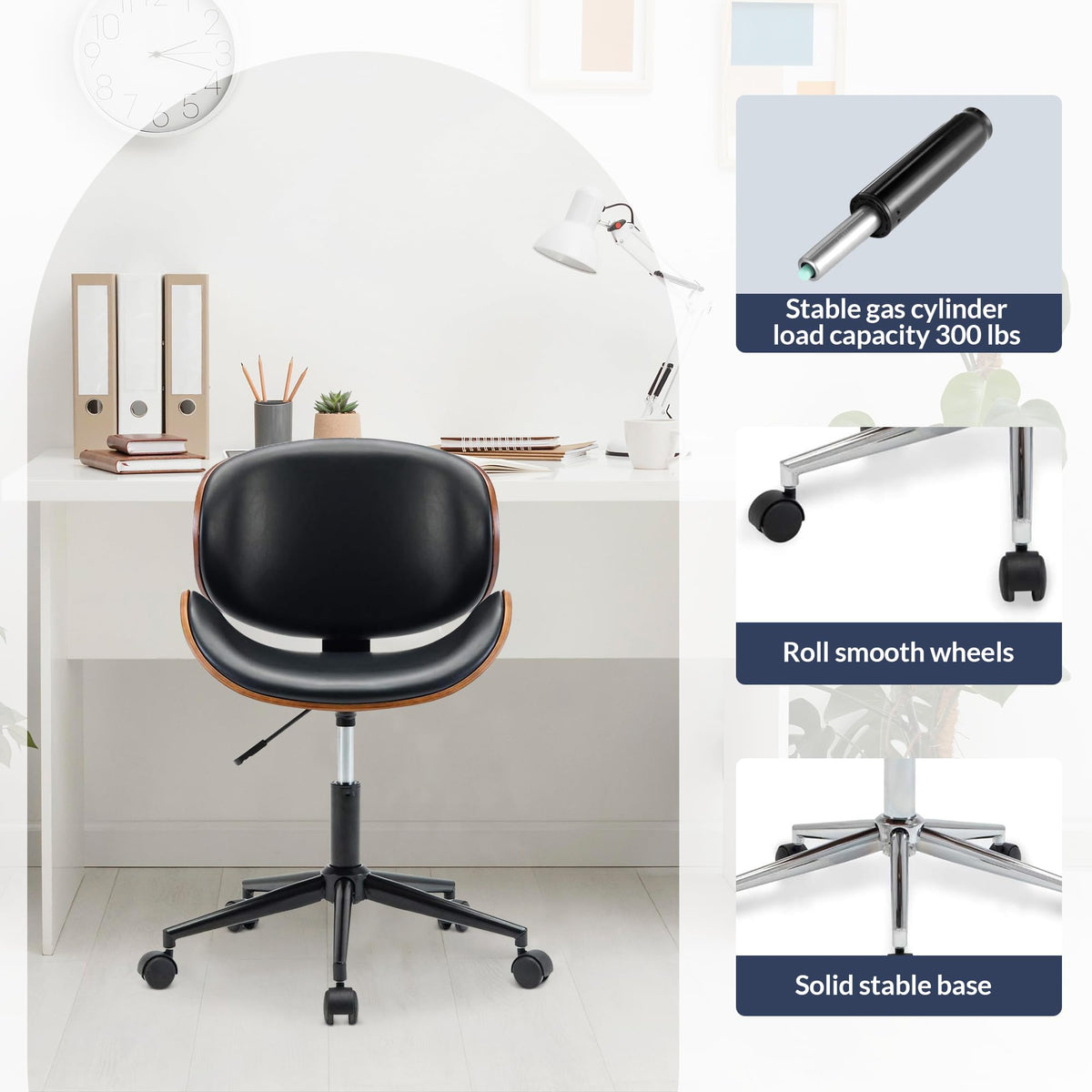 Inspired Eames Style Mid Century Modern Shell Chair, Classic Tripod Design Walnut Plywood Faux Leather Upholstered Lounge Armless Chair