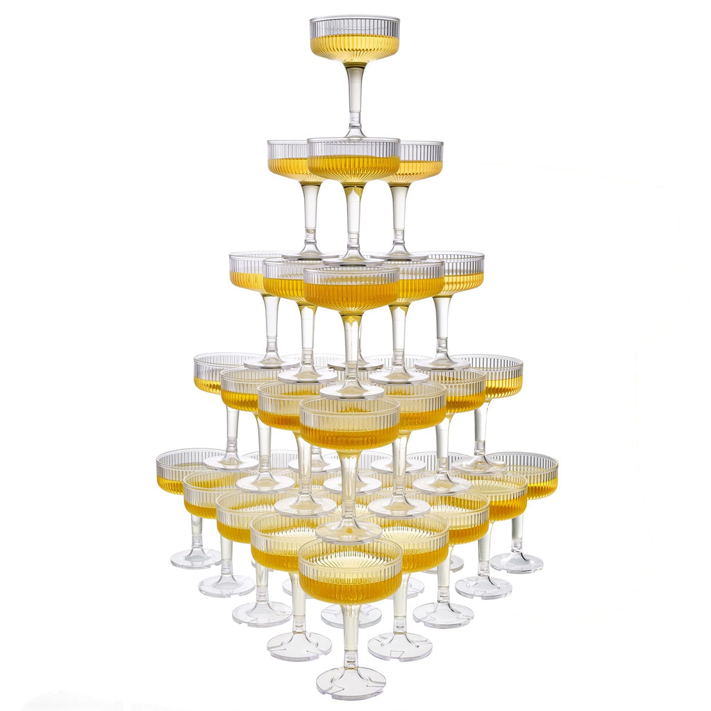 5-Tier Champagne Glasses - 35PCS 7oz Clear Plastic Champagne Flute