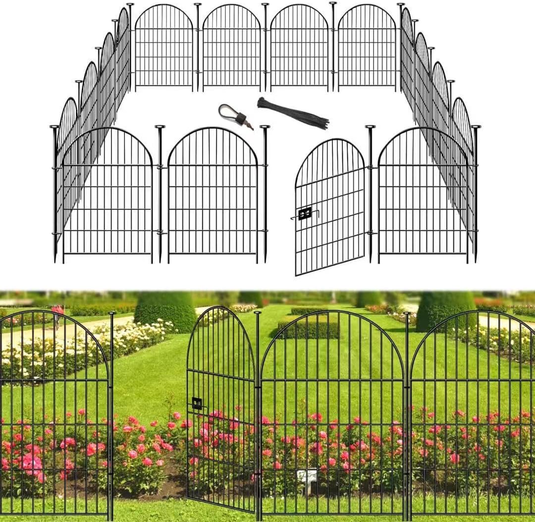 Garden Fencing 36 Inch High with Gate, 14 Panels Garden Fence Total 30.6 Ft(L),No Dig Animal Barrier, Rustproof Metal