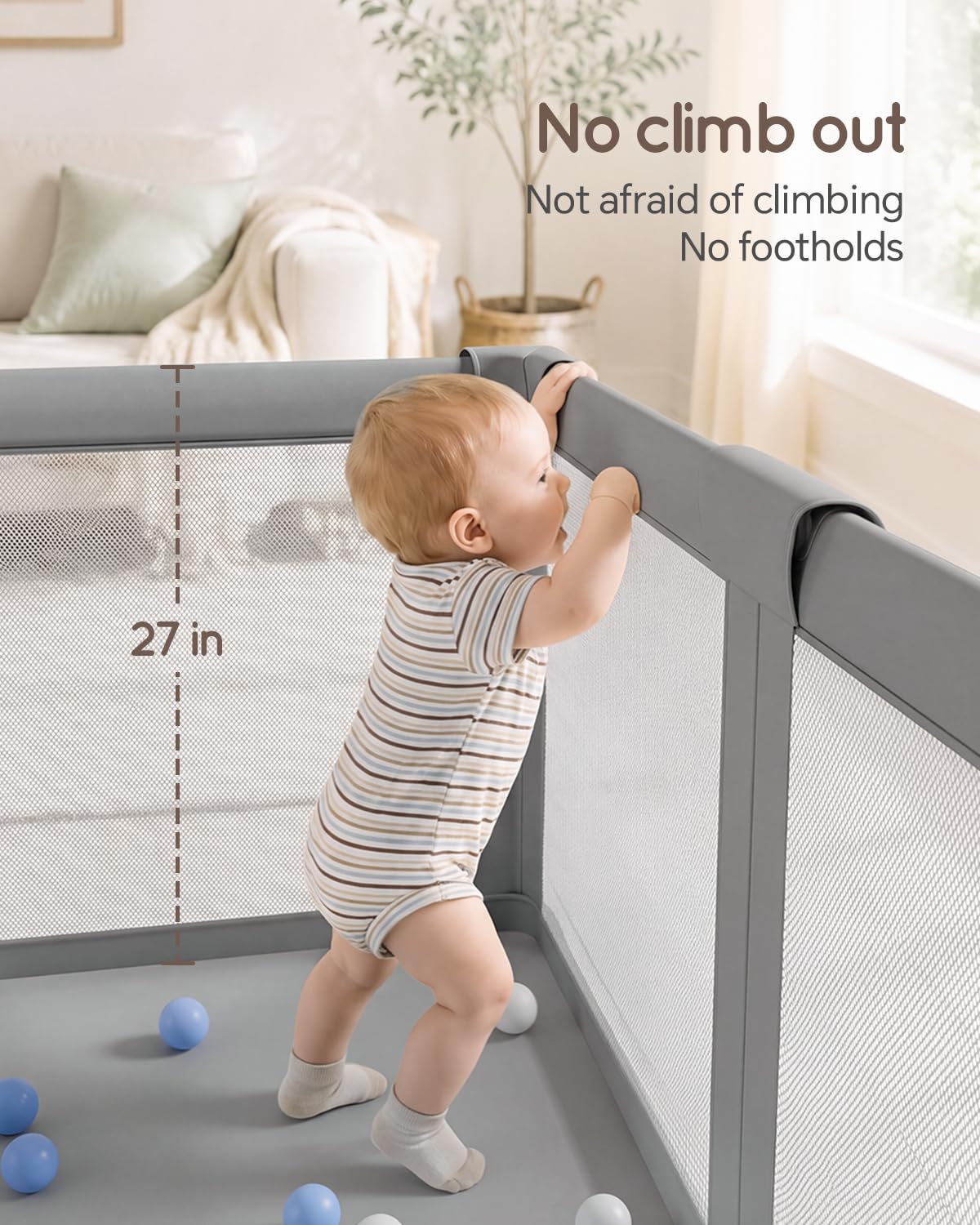 Foldable Baby Playpen, 59 x 59 Collapsible Play Pen for Babies 6-12 Months