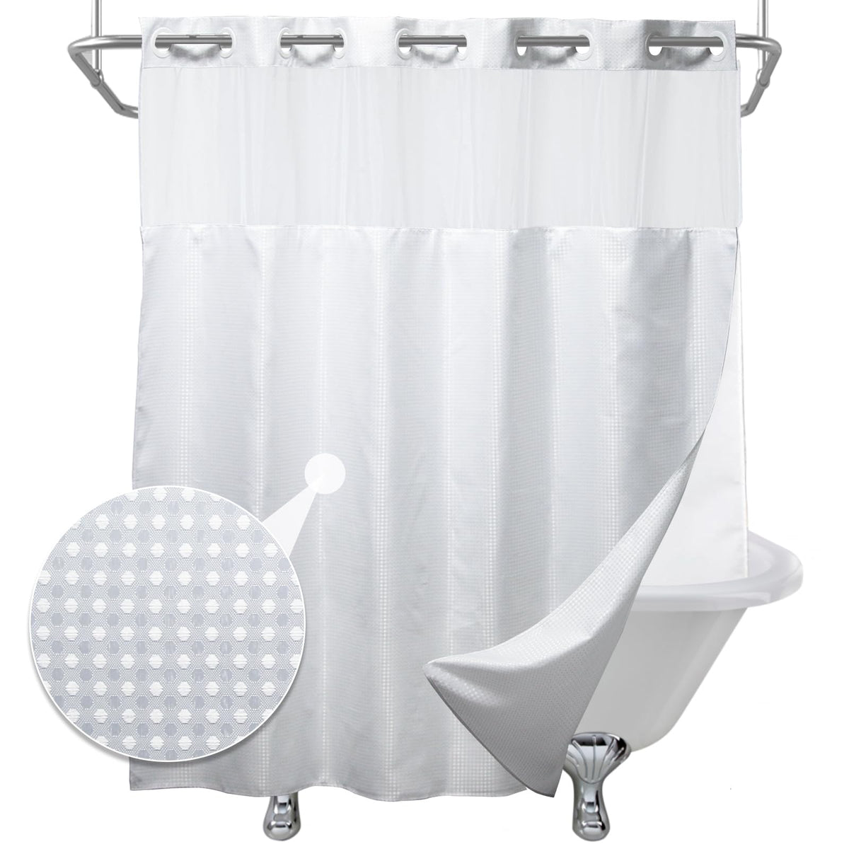 White Waffle Weave Shower Curtain with Snap in Liner Polyester Fabric Hotel and Spa Bathroom Decor Set Waterproof