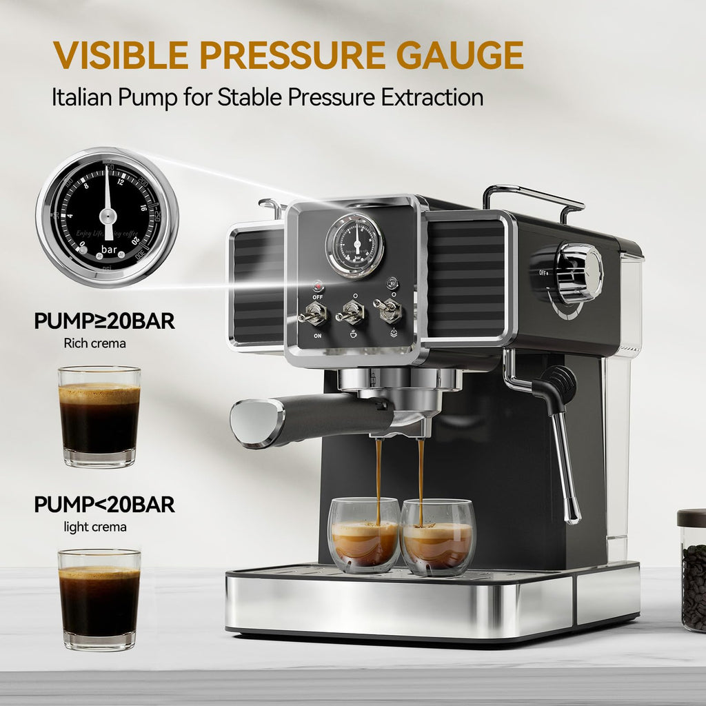 20Bar Semi Automatic Retro Espresso Machine with Milk Frother