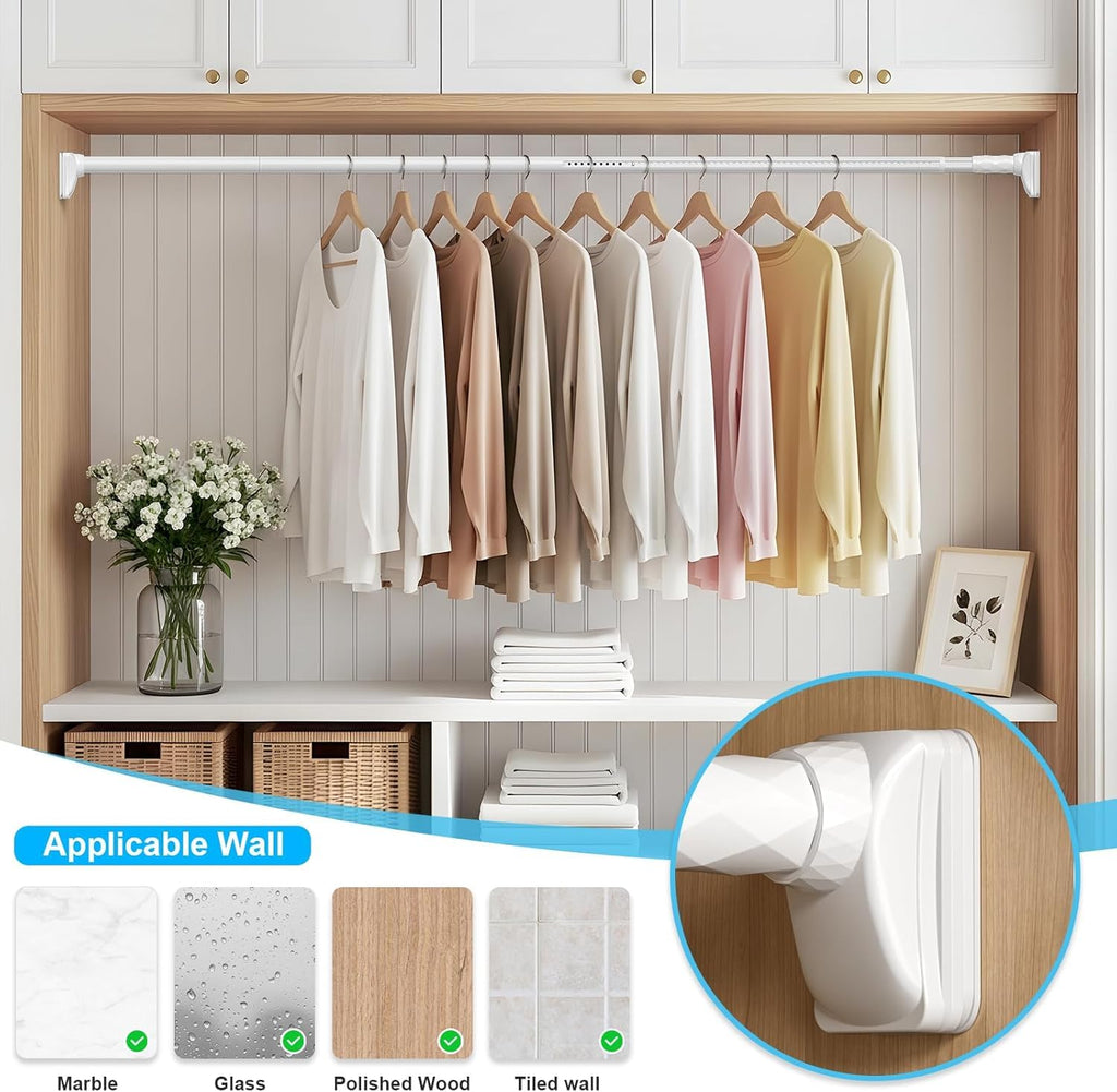 White Closet Rods For Hanging Clothes,41-67 In heavy duty tension rod