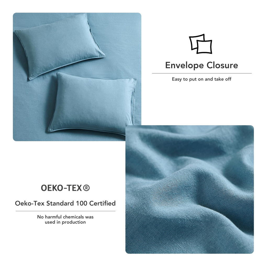 Linen Duvet Cover 3Pcs Set, Stonewashed Soft Linen Blend Bedding