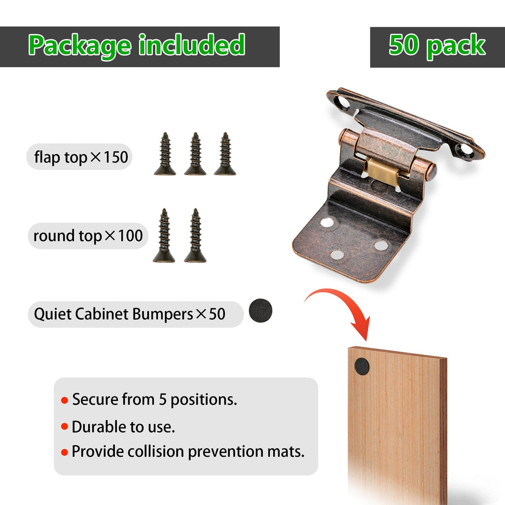 50 Pack 25 Pairs 3/8" Inset Cabinet Door Hinges Oil Rubbed Bronze Offset Self Closing Kitchen Cabinet Hinges Bronze