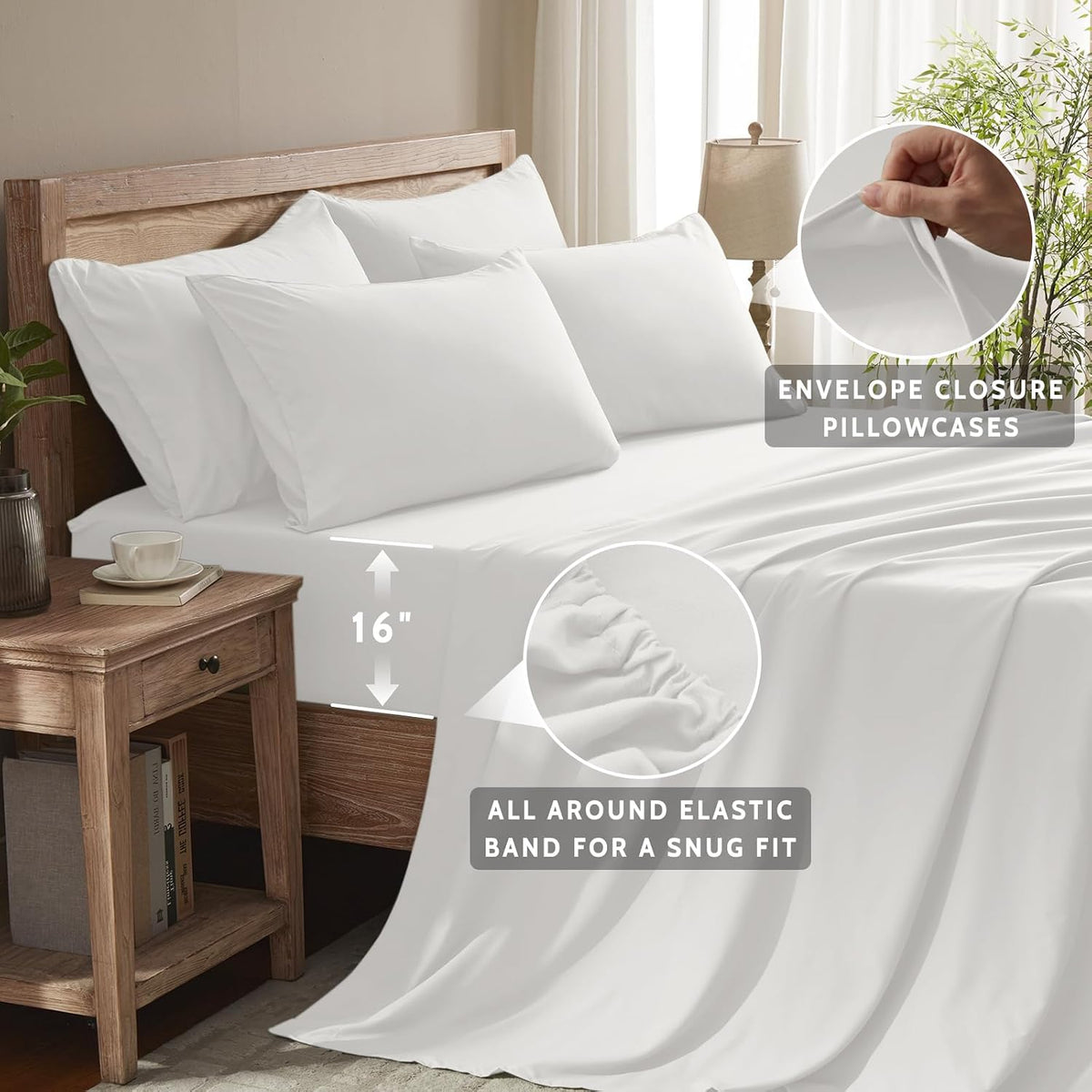 Sheets Set - 6 Piece Luxuriously Soft & Cooling Sheets - Ultra Soft 16" Deep Pocket Sheet Set - Fitted