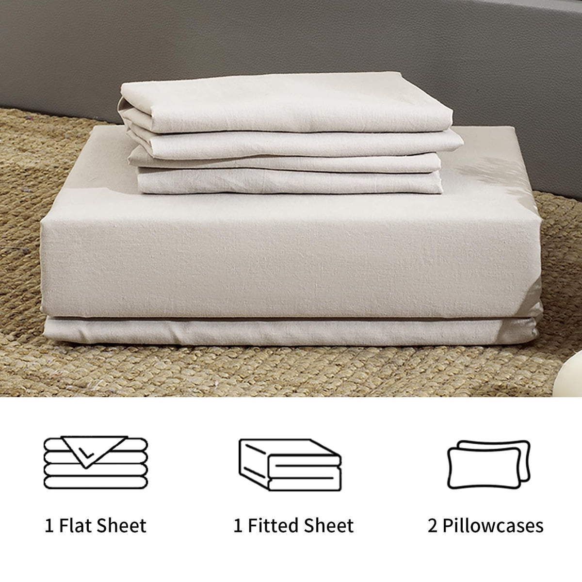 100% French Linen Sheets Bed Sheets 4Pcs, 16" Deep Pocket