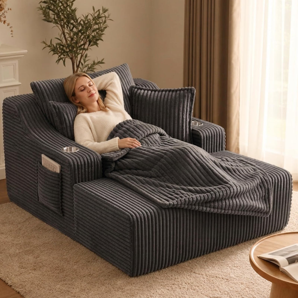 67" Chaise Lounge Chair Indoor, Oversized Boneless Lounge Chair