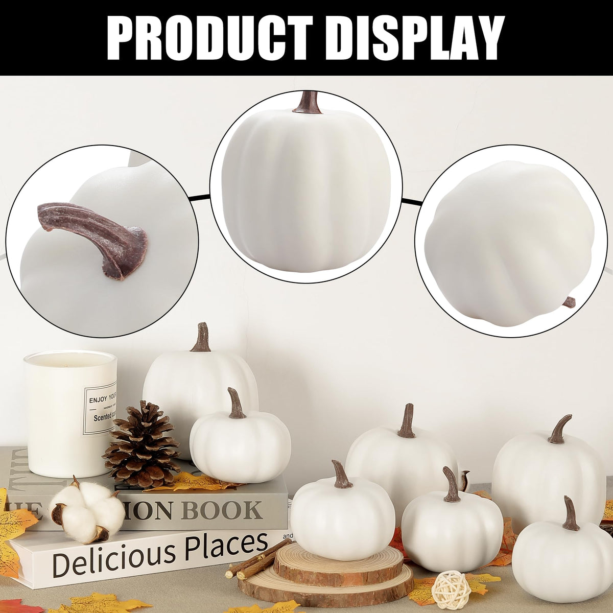 Pumpkin Decor - White Artificial Pumpkins - 8 PCS Foam Pumpkin Set