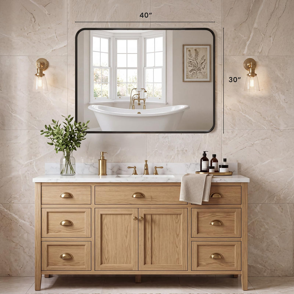 Bathroom Wall Mirror, 40x30 Inch Mirror for Over Sink, Black