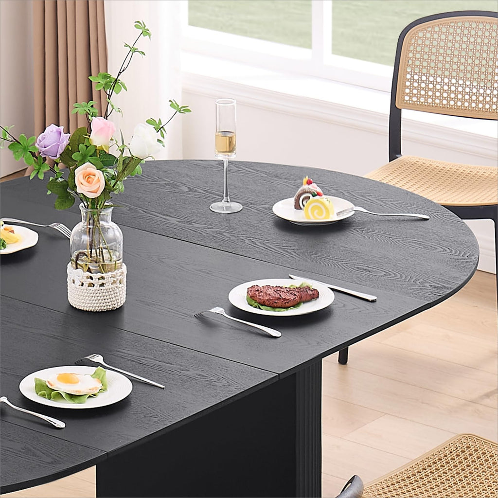 47.24 Dining Table, Expandable Dining Table for 4 6 8 12 Person, Black Round Dinner Tables Mid-Century Modern Table