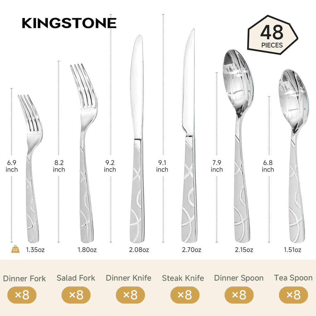 48PCS Stainless Steel Silverware Set with Steak Knives, Modern Flatware Set , Mirror Polished Cutlery Set with Forks